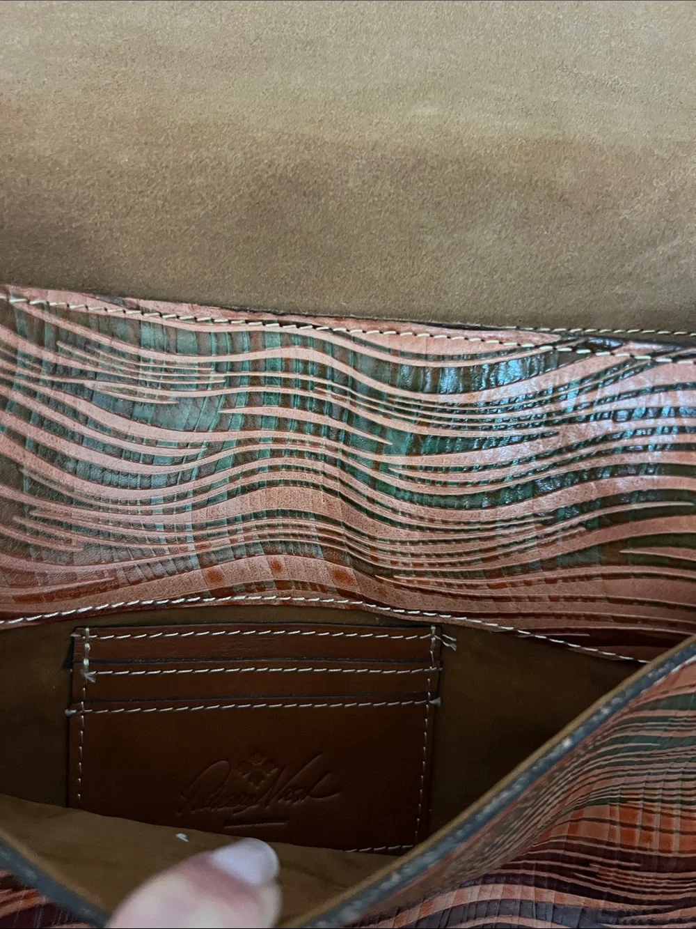 Patricia Nash Orange-Brown Wave Pattern Leather Shoulder Bag